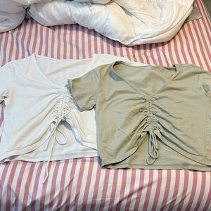 PacSun White and Sage Green Ruched Front Crop Tops - Selling the Duo!